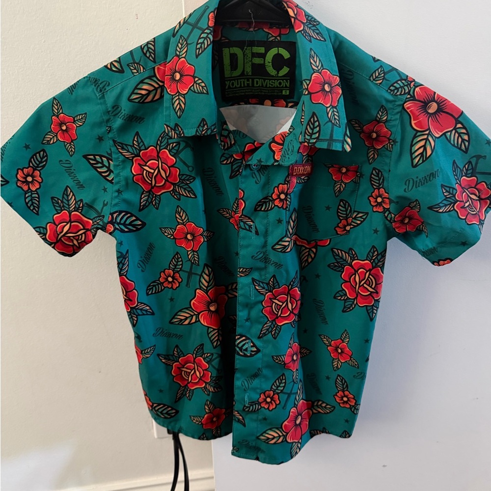 DIXXON Teal and Red Floral Kids Button Down Shirt